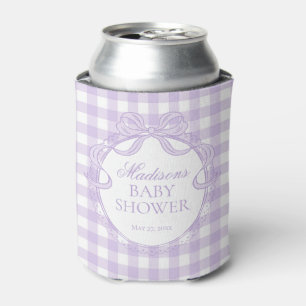 Purple Gingham Coquette Bow Baby Shower Favour Can Cooler