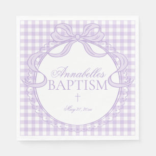 Purple Gingham Coquette Bow Baptism Table Decor Napkin
