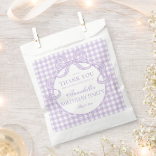 Purple Gingham Coquette Bow Birthday Party Dessert Favour Bags