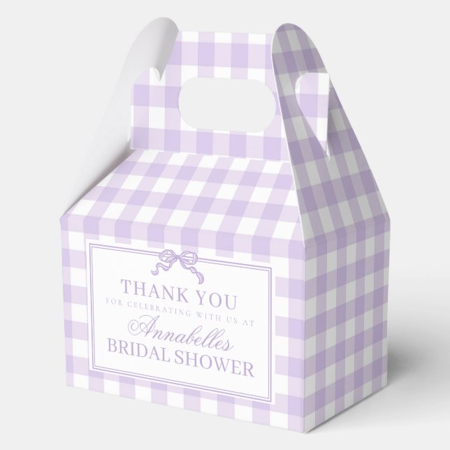 Purple Gingham Coquette Bow Bridal Shower Favour Box (Front)