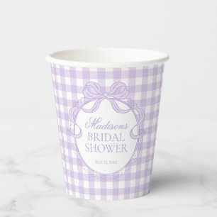 Purple Gingham Coquette Bow Bridal Shower Paper Cups