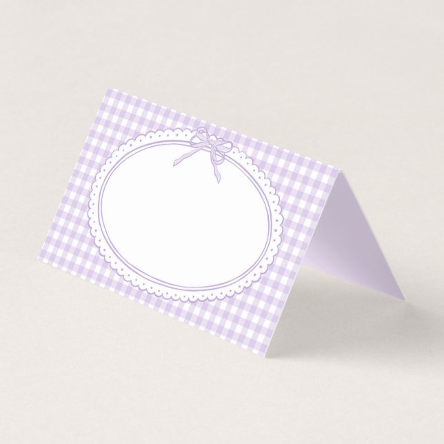 Purple Gingham Coquette Bow Place Card Table Decor (Front)