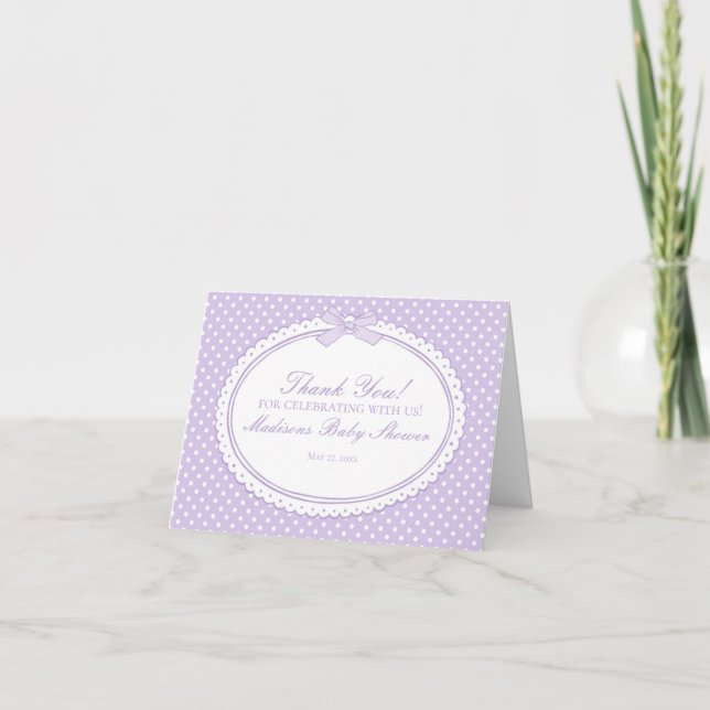 Purple Gingham Coquette Bow Thank You Card  (Front)