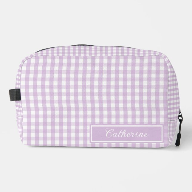Purple Gingham Cute Plaid Cosmetic Pretty Dopp Kit (Front)
