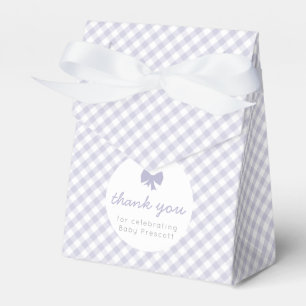 Purple gingham girl baby shower bow favour box