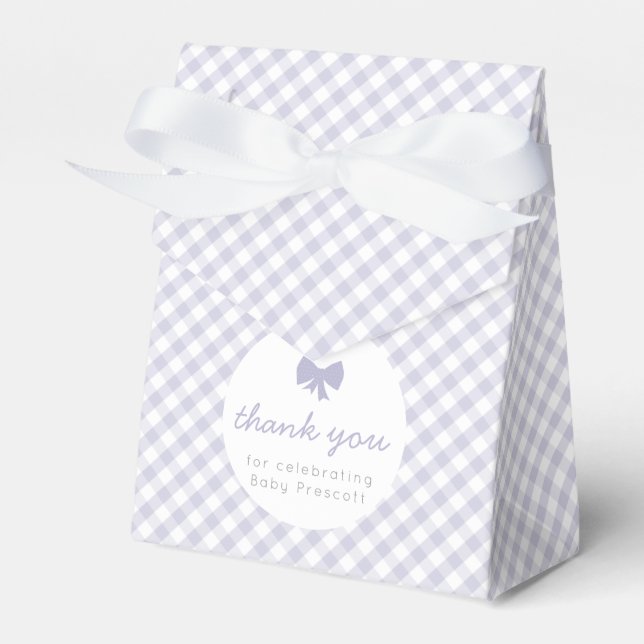 Purple gingham girl baby shower bow favour box (Front Side)