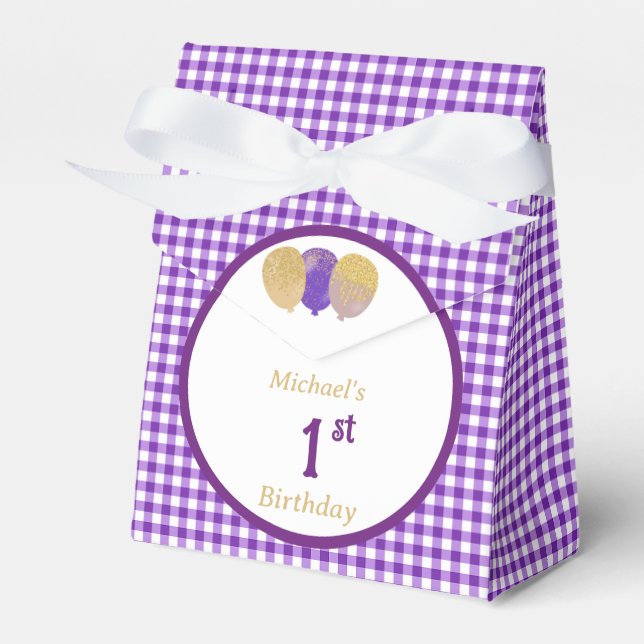 Purple Gingham Glitter Balloons Custom 3 Photos  Favour Box (Front Side)