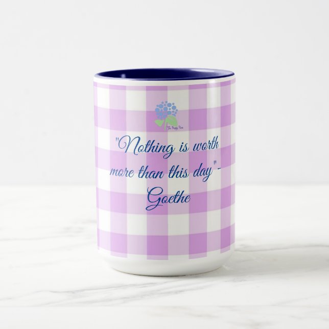 purple gingham Goethe quote  Mug (Center)