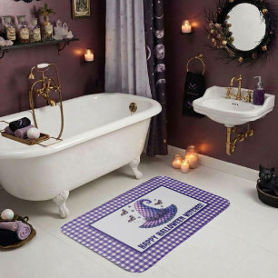 Purple Gingham Halloween Witch Hat Welcome Bath Mat