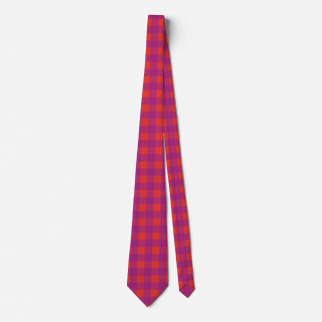 Purple Gingham in Vibrant Red Chequered Tie (Front)