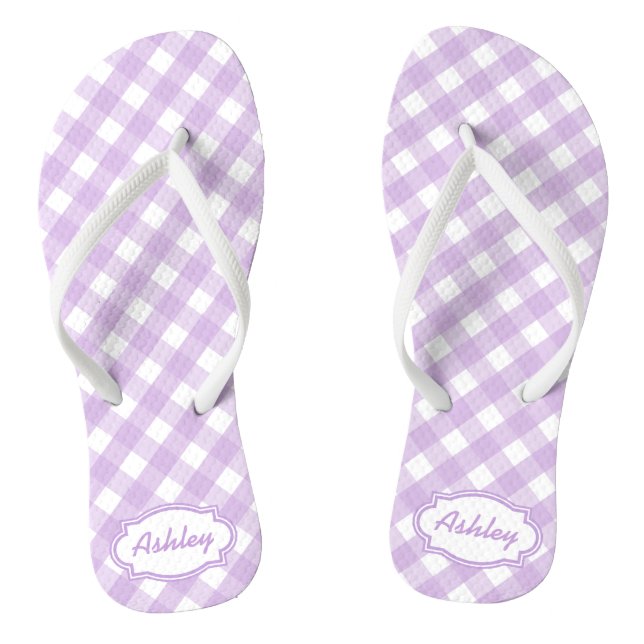 Purple Gingham Monogram Flip Flops (Footbed)