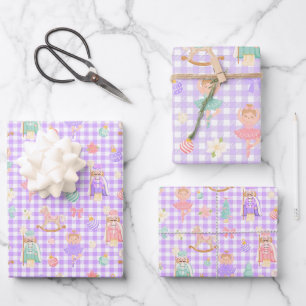 Purple Gingham Nutcracker Birthday Wrapping Paper Sheet