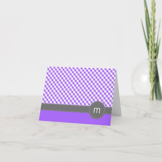 Purple Gingham Pattern Folded Note Cards (Front)