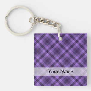 Purple gingham pattern key ring