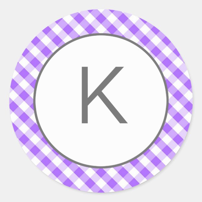 Purple Gingham Pattern Monogram Stickers (Front)