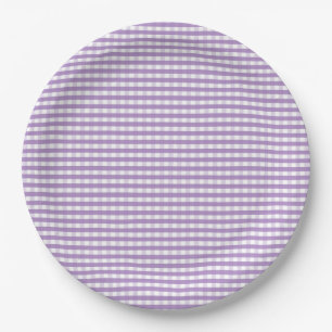 Purple Gingham Pattern Paper Plate