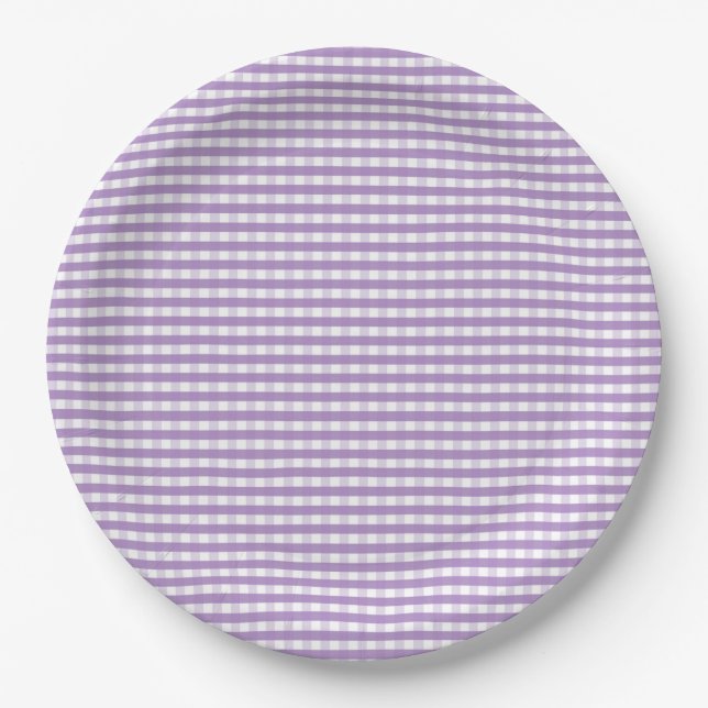 Purple Gingham Pattern Paper Plate (Front)