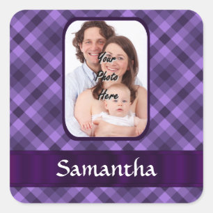 Purple gingham pattern square sticker