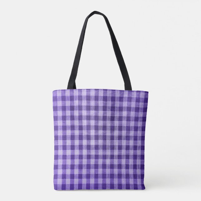 purple gingham pattern tote bag (Back)