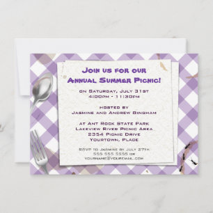 Purple Gingham Picnic BBQ Party Invitation