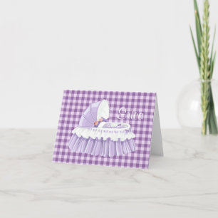 Purple Gingham Ruffled Bassinet Blank Notecard
