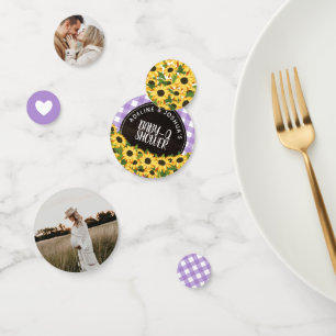 Purple Gingham & Sunflowers Baby-Q Shower Confetti