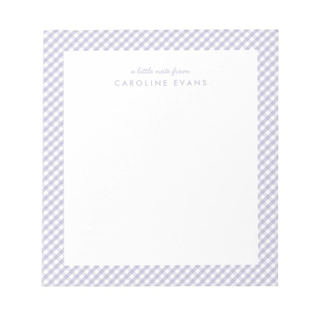 Purple gingham sweet simple personalised kids notepad (Front)