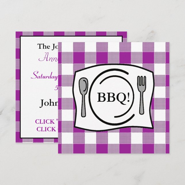 Purple Gingham Tablecloth BBQ Invitation (Front/Back)