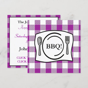 Purple Gingham Tablecloth BBQ Invitation