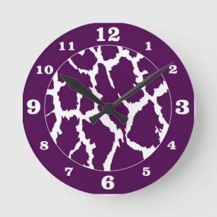 Purple Giraffe Animal Print Round Clock