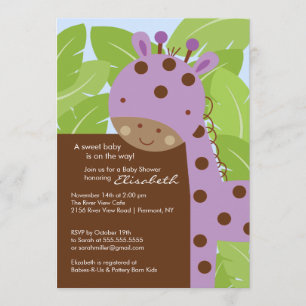 Purple Giraffe Baby Shower Invitation