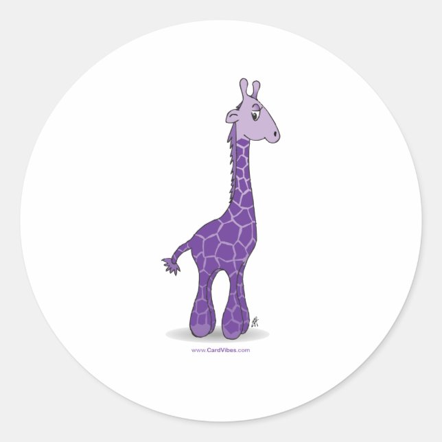 Purple giraffe classic round sticker (Front)