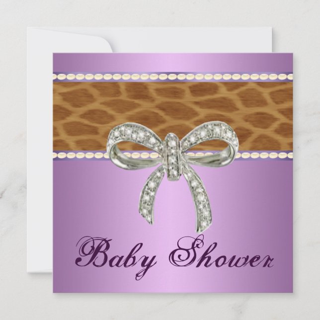 Purple Giraffe Diamond Bow Baby Shower Invitation (Front)