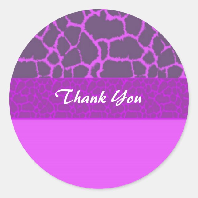 Purple Giraffe Fur Pattern Thank You Classic Round Sticker (Front)