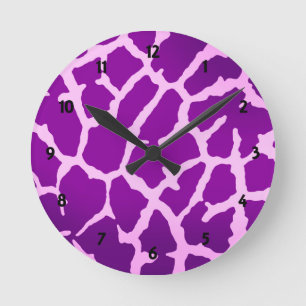 Purple Giraffe Print Round Clock
