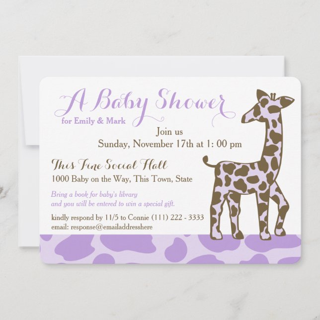 Purple Giraffe Spots Baby Shower Invitation (Front)