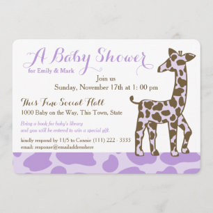 Purple Giraffe Spots Baby Shower Invitation