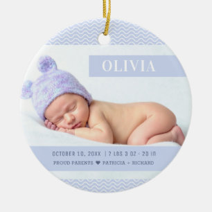 Purple Girl Baby Birth Stats Christmas Photo Ceramic Tree Decoration
