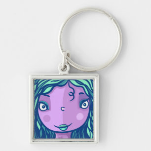 Purple Girl Character Portrait Key Ring