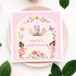 Purple Girl Fairy Garden First Birthday Party Napkin
