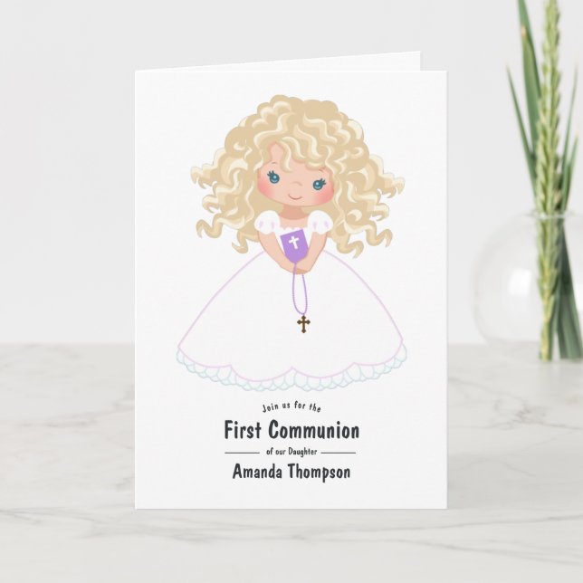 Purple Girl First Holy Communion Photo Invitation (Front)
