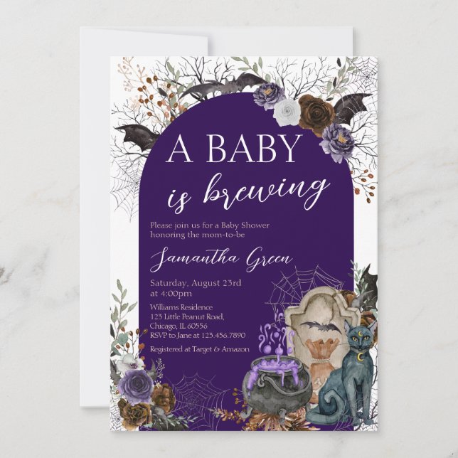 Purple Girl Gothic Halloween Baby Shower Invitation (Front)