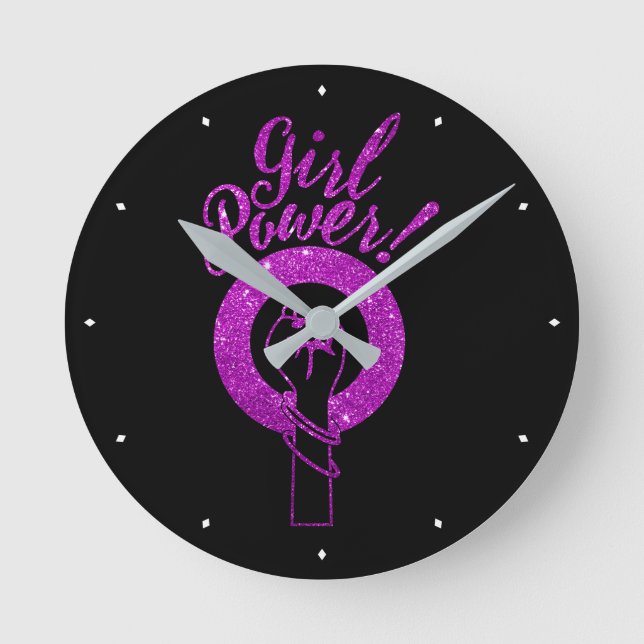 Purple Girl Power Round Clock (Front)