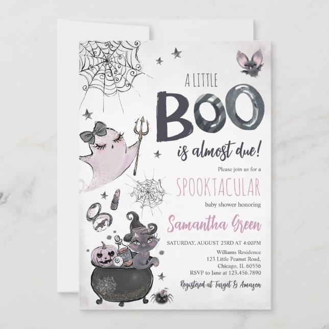 Purple Girl Spooky Ghost Halloween Baby Shower Invitation (Front)