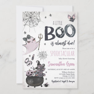 Purple Girl Spooky Ghost Halloween Baby Shower Invitation