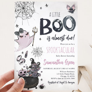 Purple Girl Spooky Ghost Halloween Baby Shower Invitation