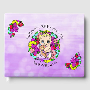 Purple Girl's Baby Shower Caucasian Baby Whimsical Guest Book