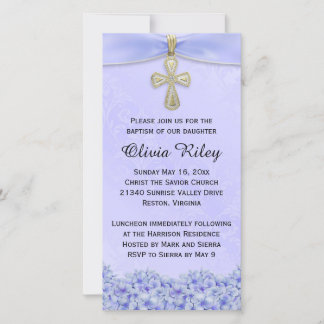 Purple Girls Baptism Christening Invitation