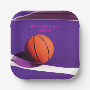 Purple Girls Birthday Party Basketball  Paper Plate