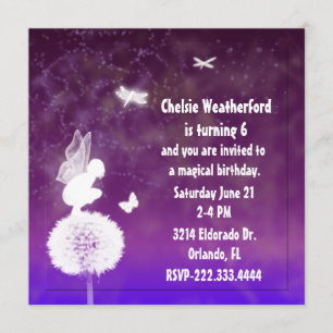 Purple Girl's Fairy Birthday Party Invitation